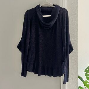 Anthropologie Navy Blue Sparkly Long Sleeve Cowl Neck Loose Fitting Sweater